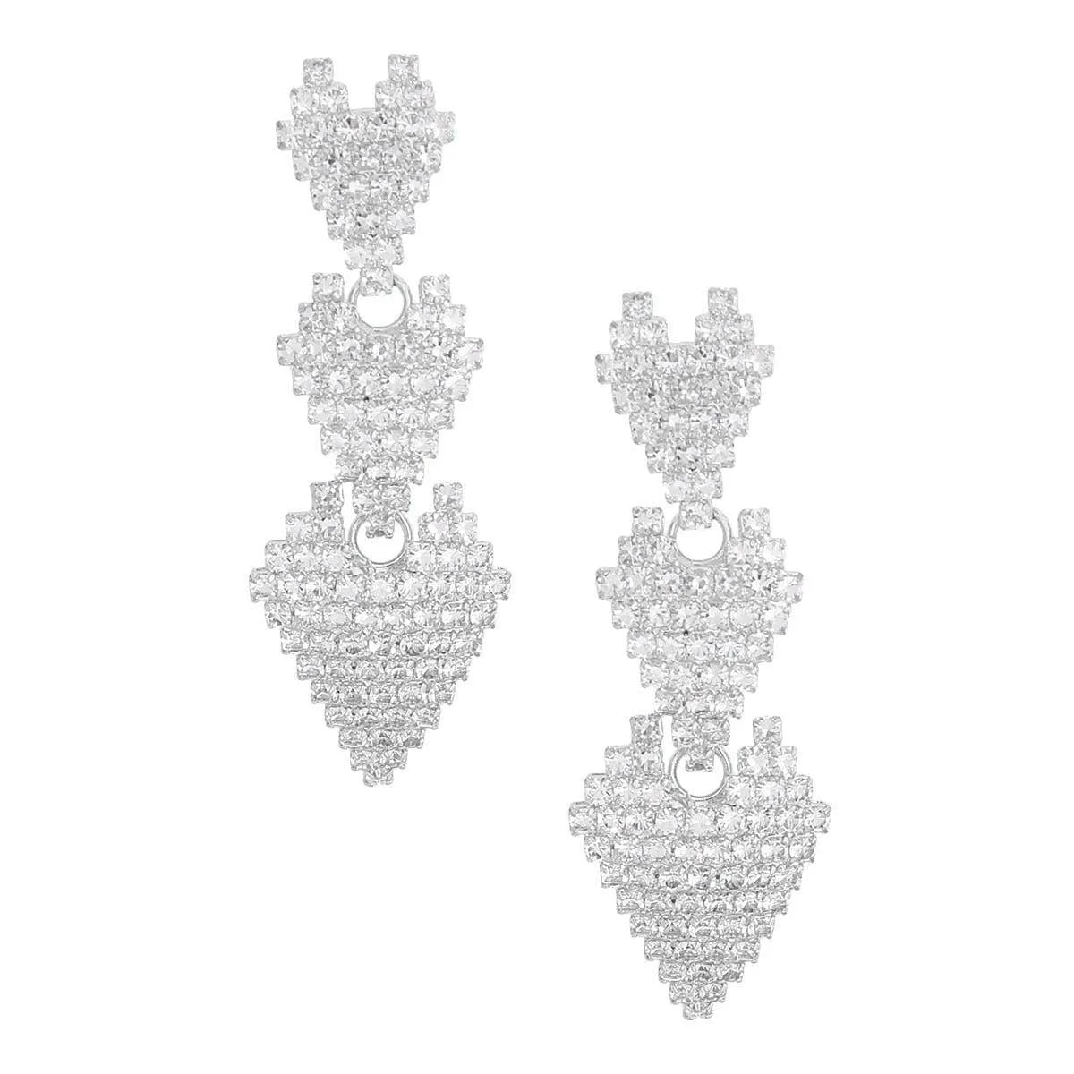 Triple Heart Statement Drop Earrings Silver Plated Pinktown