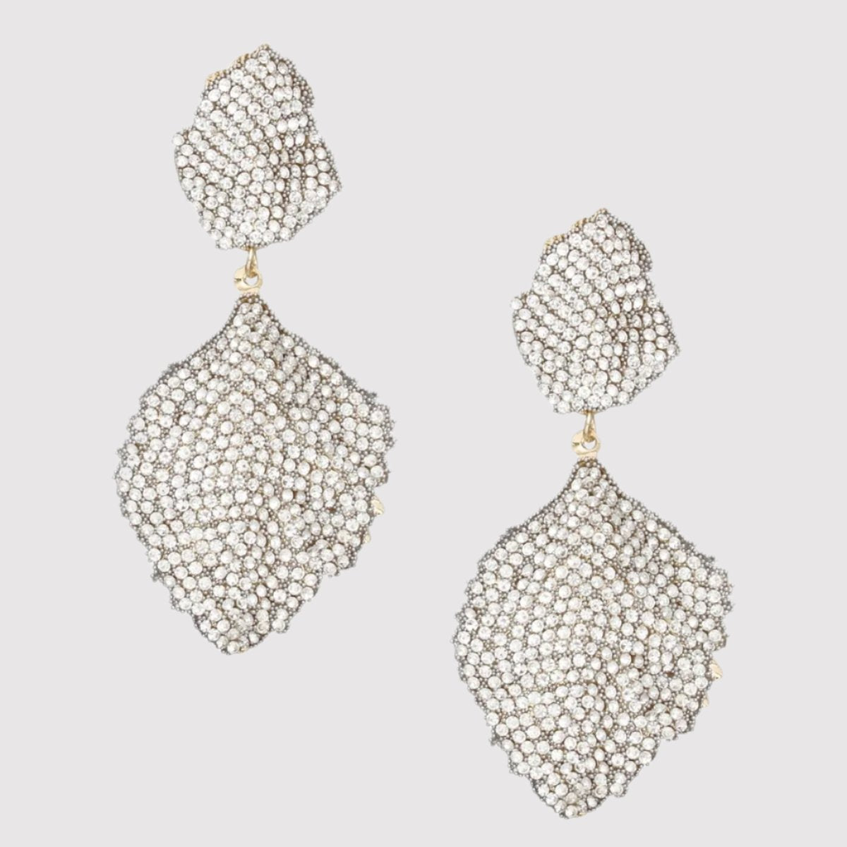Wavy Petal Leaf Gold-Plated Earrings with Clear Rhinestones Pinktown