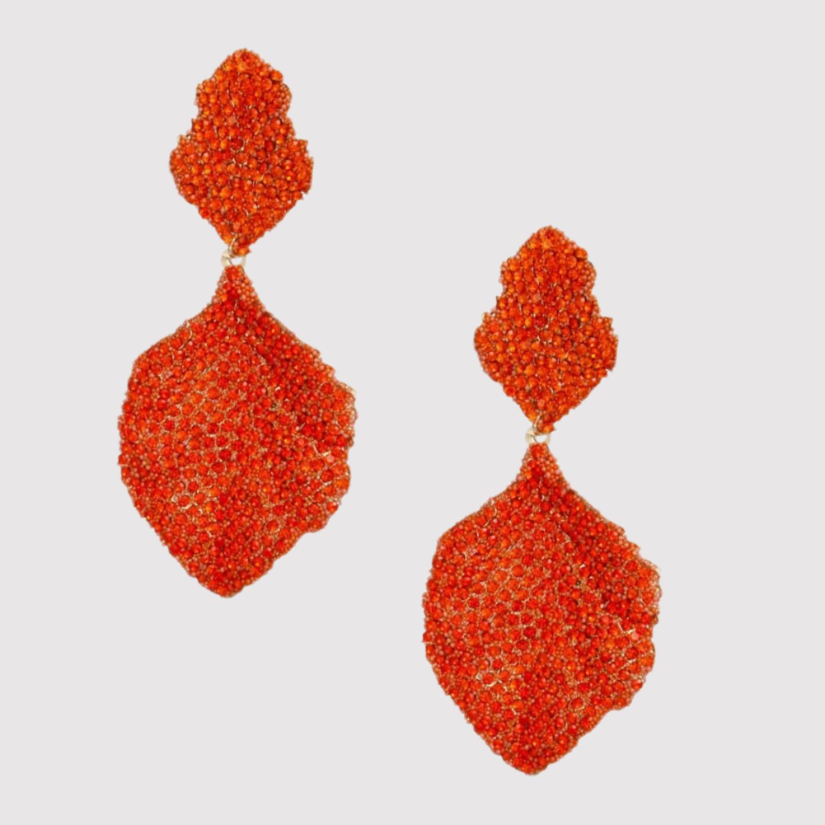 Wavy Petal Leaf Gold-Plated Earrings with Orange Rhinestones Pinktown