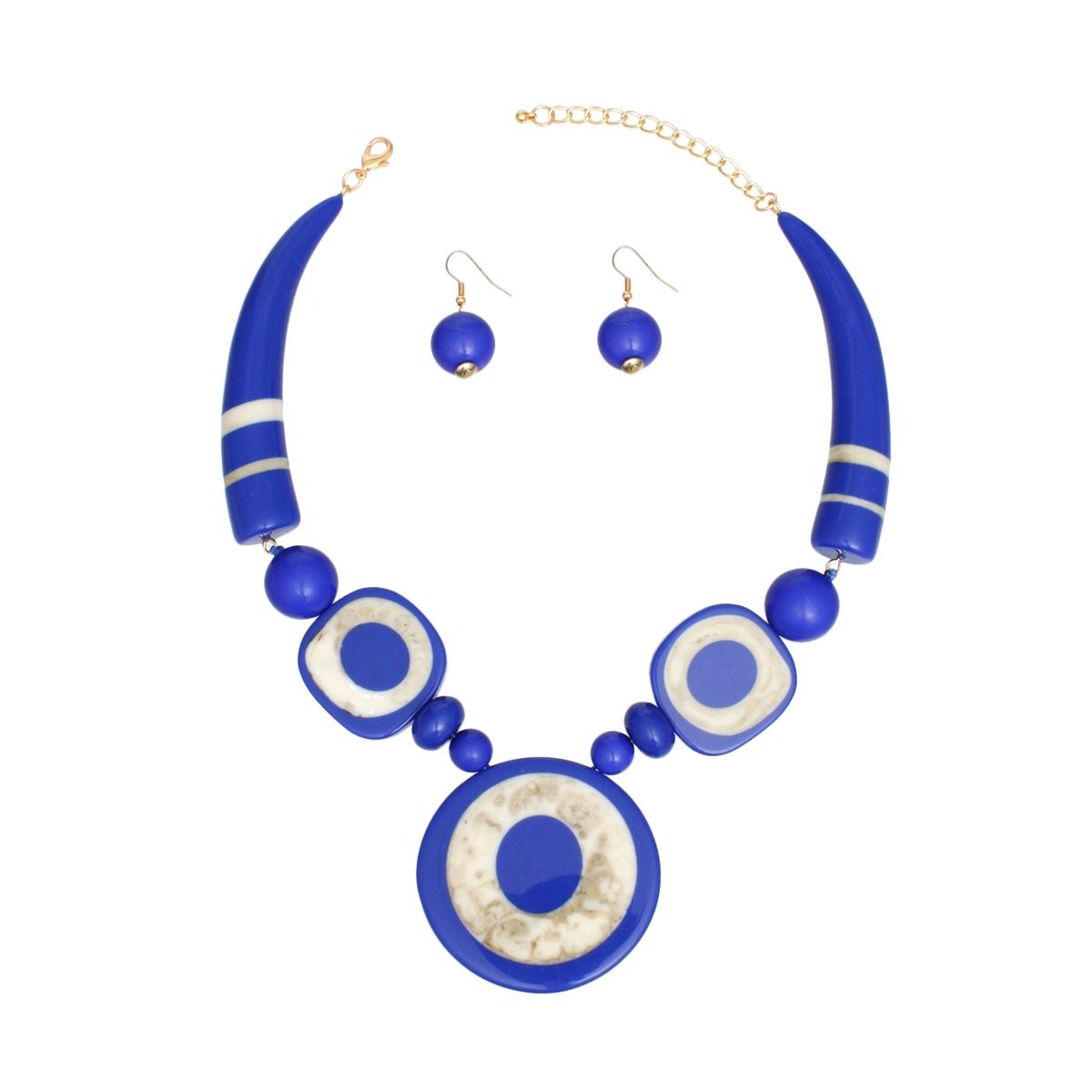 Women's Fashion Jewelry - Royal Blue Buffalo Horn Necklace Earrings Pinktown