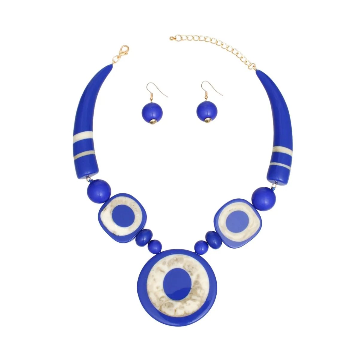 Women's Fashion Jewelry - Royal Blue Buffalo Horn Necklace Earrings