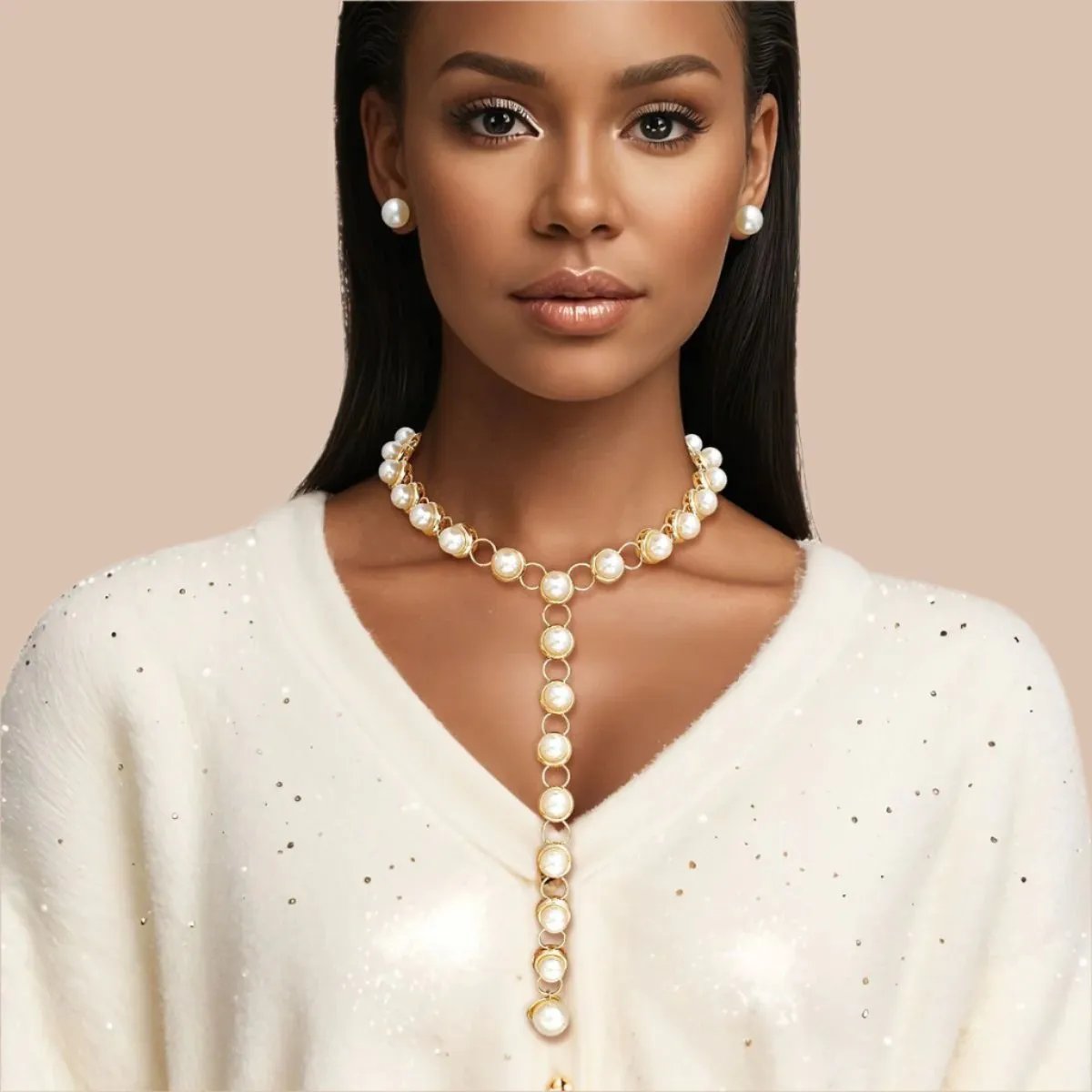 Y Necklace with Faux Cream Pearl - Elegance Redefined