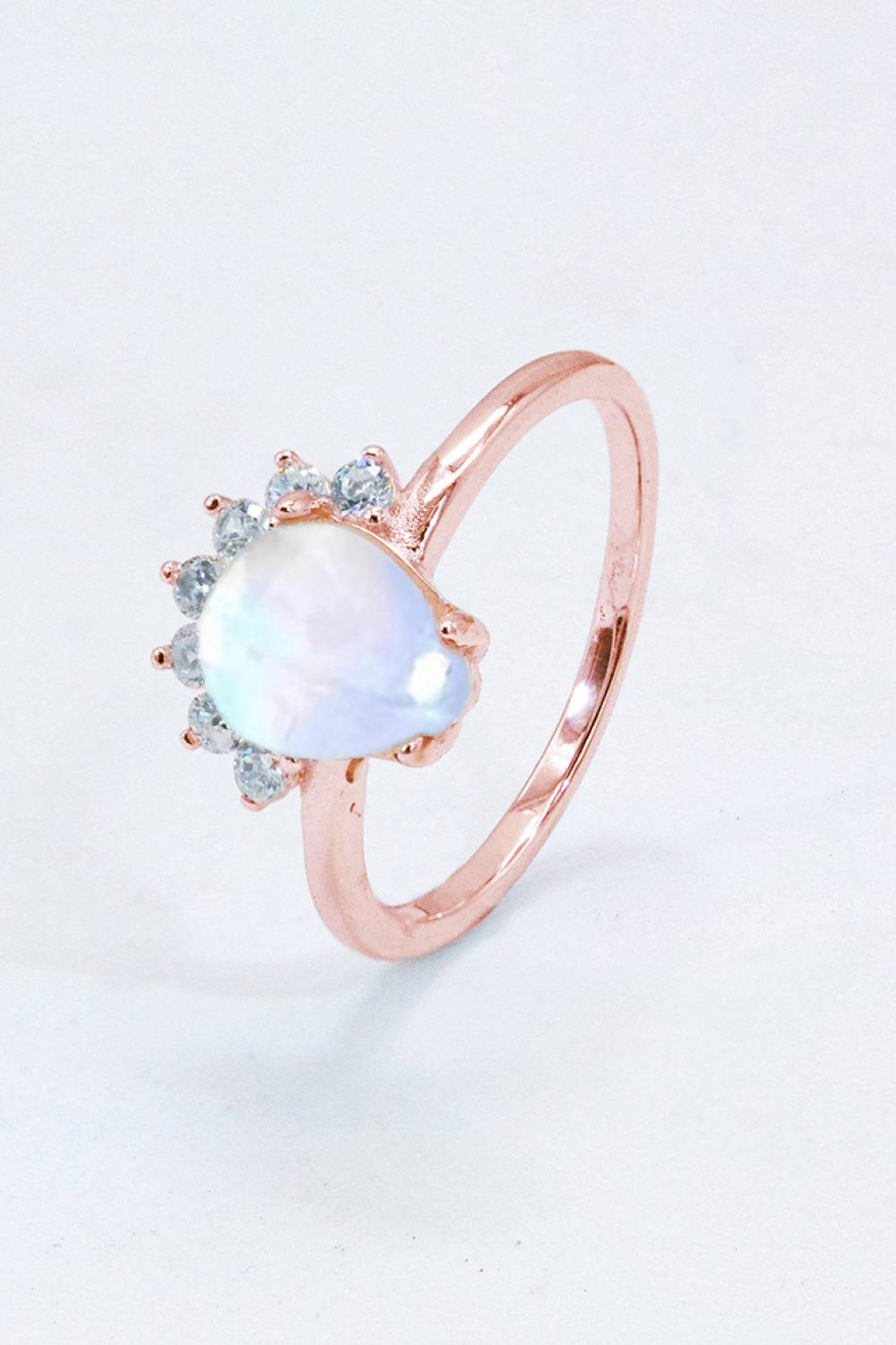 Sterling Silver Natural Moonstone Ring with Zircon Accents – Platinum or Rose Gold Plated Jewelry Bubble