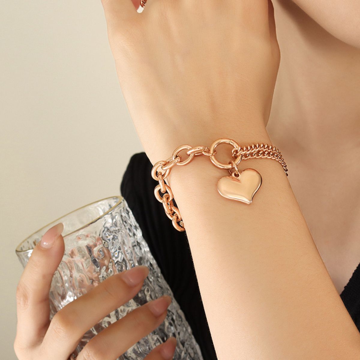 Heart Charm Double Twist Chain Bracelet Jewelry Bubble