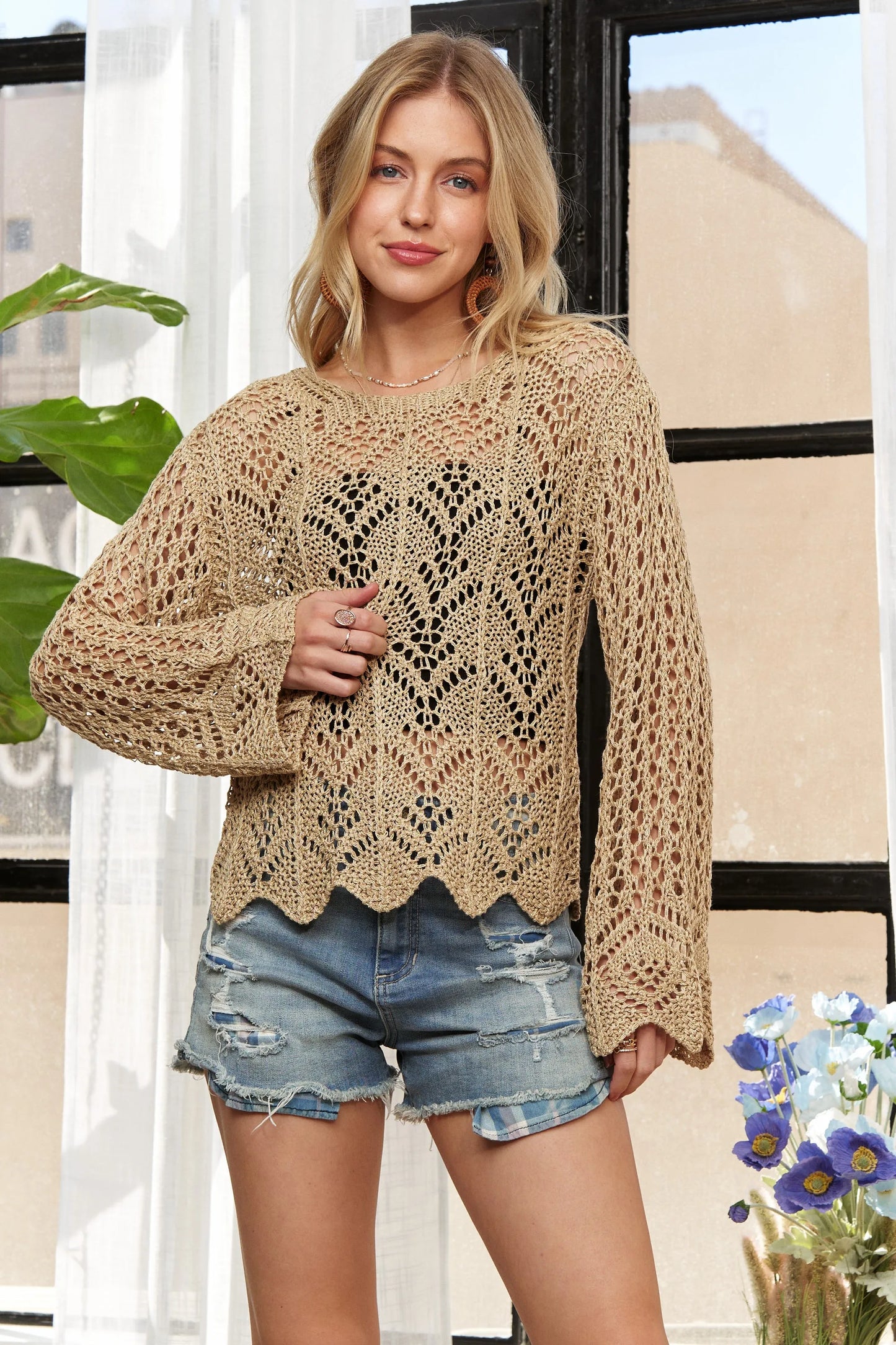 Long Sleeves Round Neck Crochet Top – Elegant Crochet Blouse for Women Jewelry Bubble