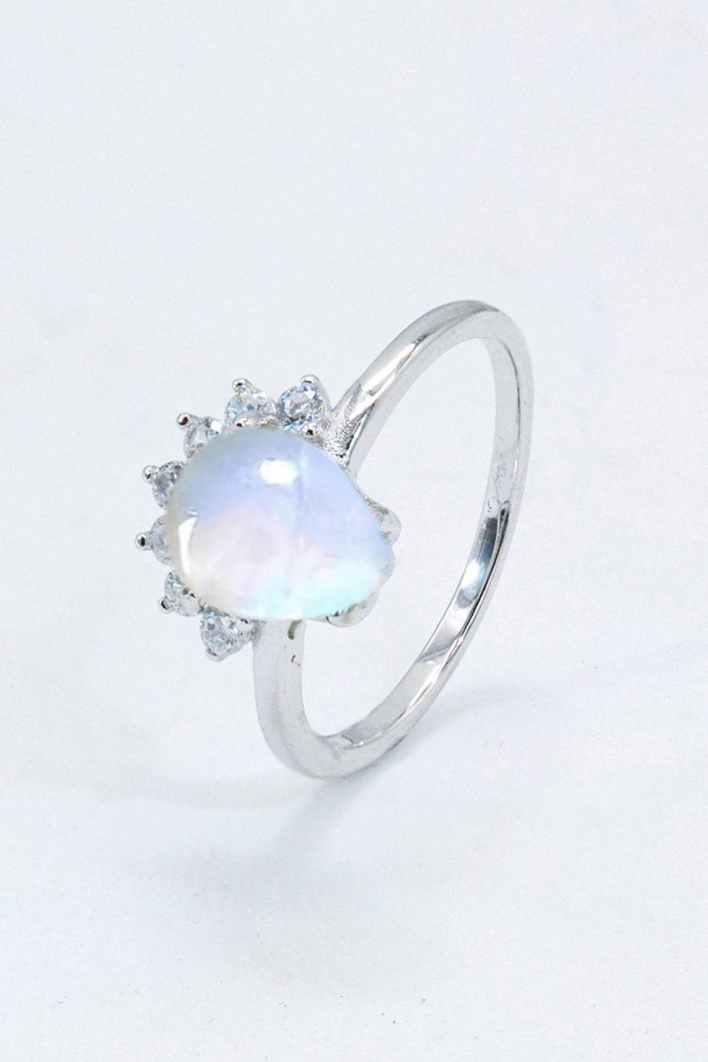 Sterling Silver Natural Moonstone Ring with Zircon Accents – Platinum or Rose Gold Plated Jewelry Bubble