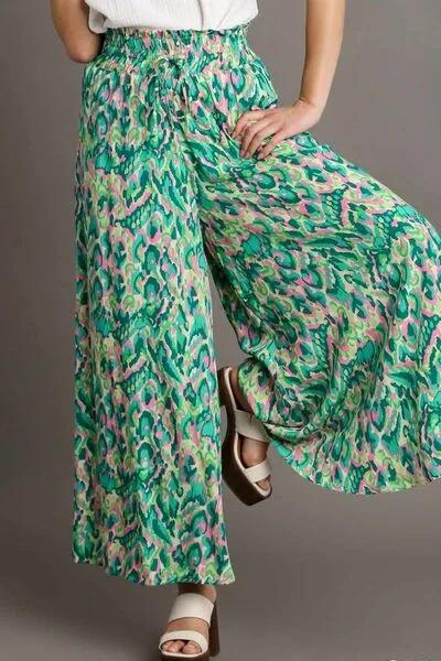 Mixed Print High Waist Wide Leg Pants