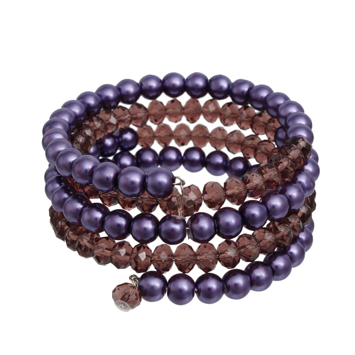 Purple Coil Memory Wire Bead Bracelet Spiral Acrylic & Glass Design