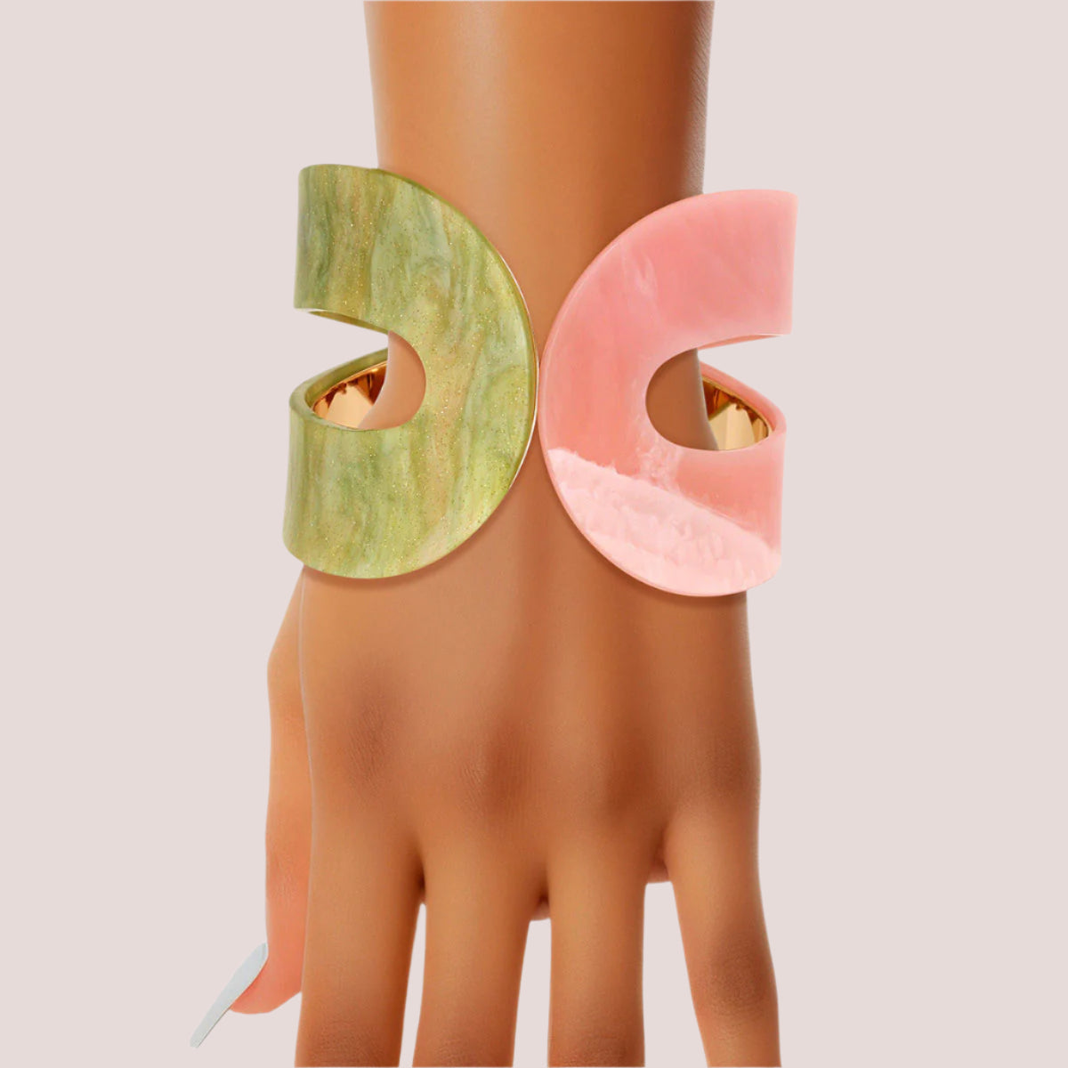 Statement Cuff Bracelet – Green and Pink Acrylic Jewelry for Women Pinktown