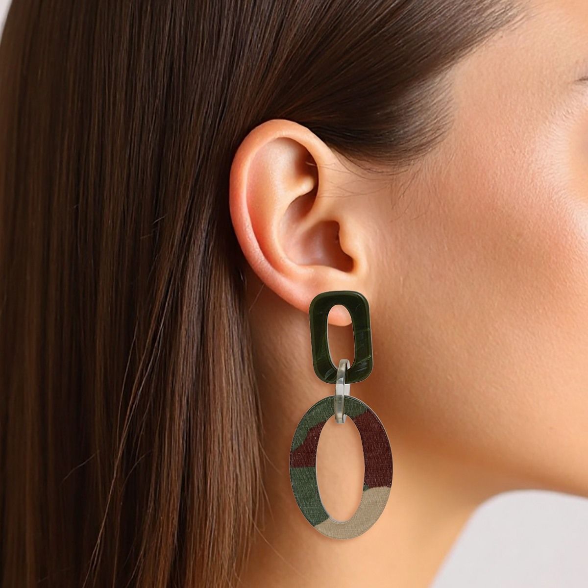 Marbled Green & Camouflage Acrylic Link Drop Earrings
