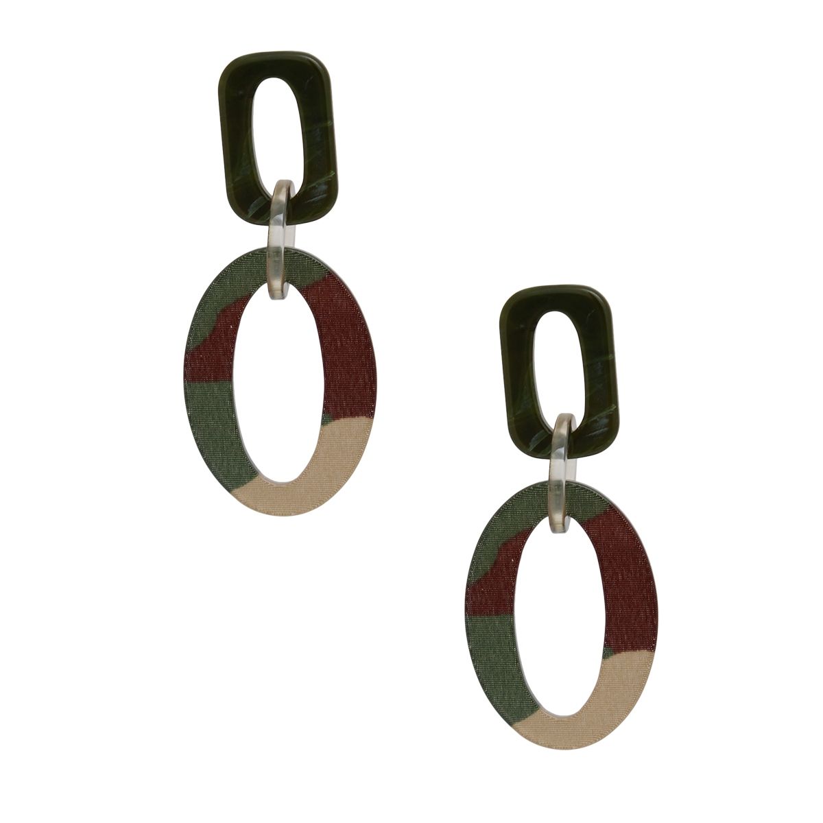 Marbled Green & Camouflage Acrylic Link Drop Earrings