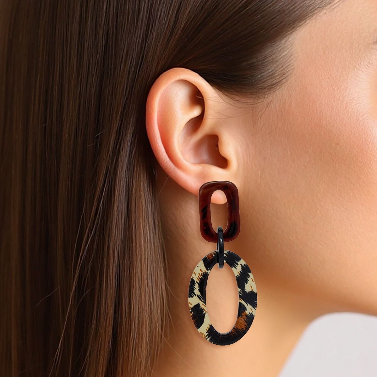 Marbled Leopard Acrylic Link Drop Earrings
