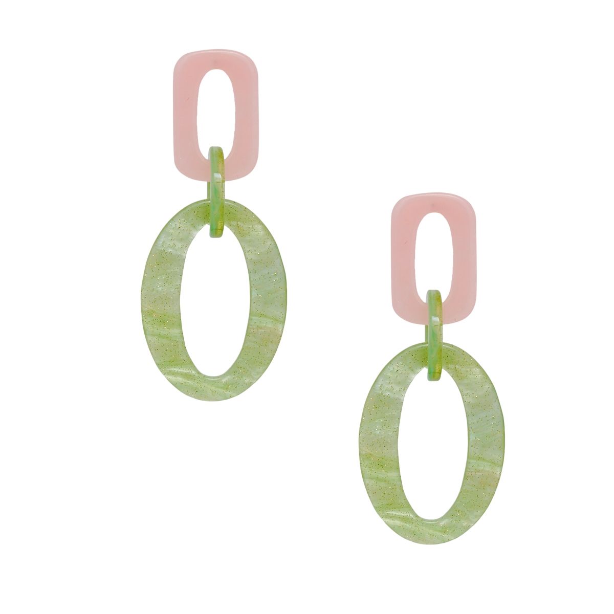 Marbled Pink Glitter Link Drop Earrings Lightweight Acrylic Design