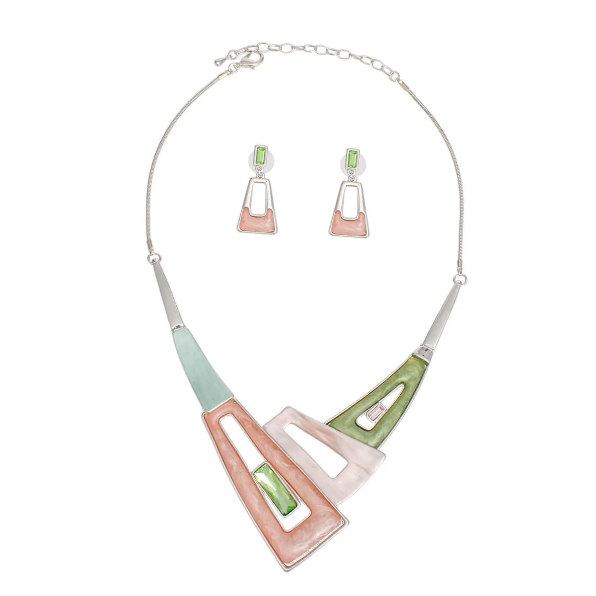 Geometric Collar Necklace Set Pink Green Acrylic Statement Jewelry
