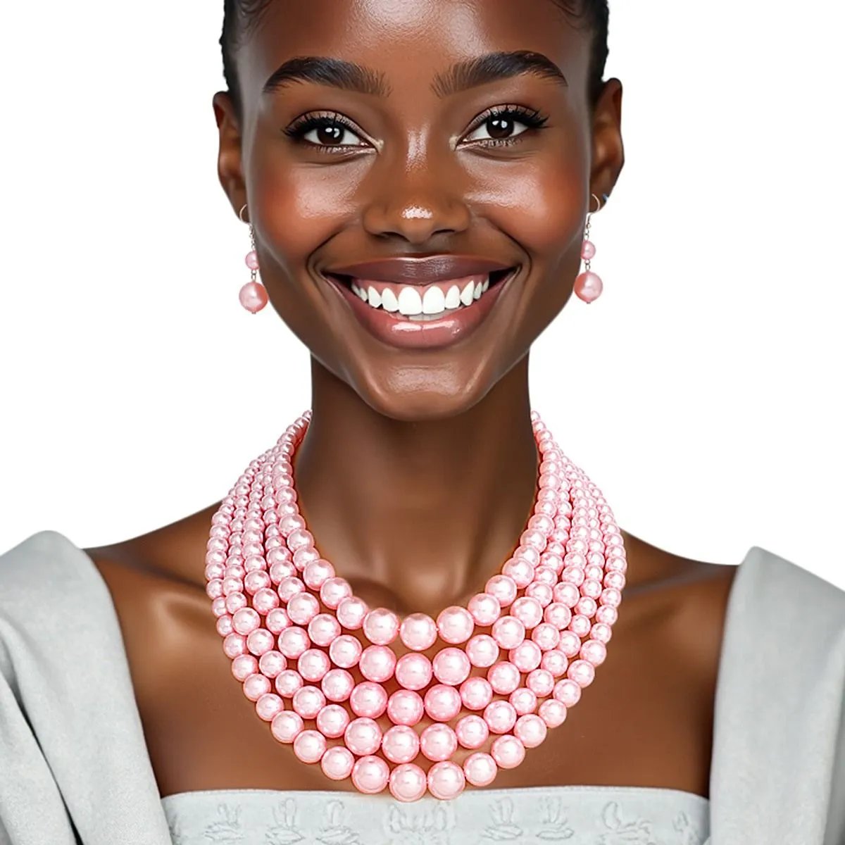 5-Strand Pink Pearl Necklace Set - Elegant & Affordable Jewelry