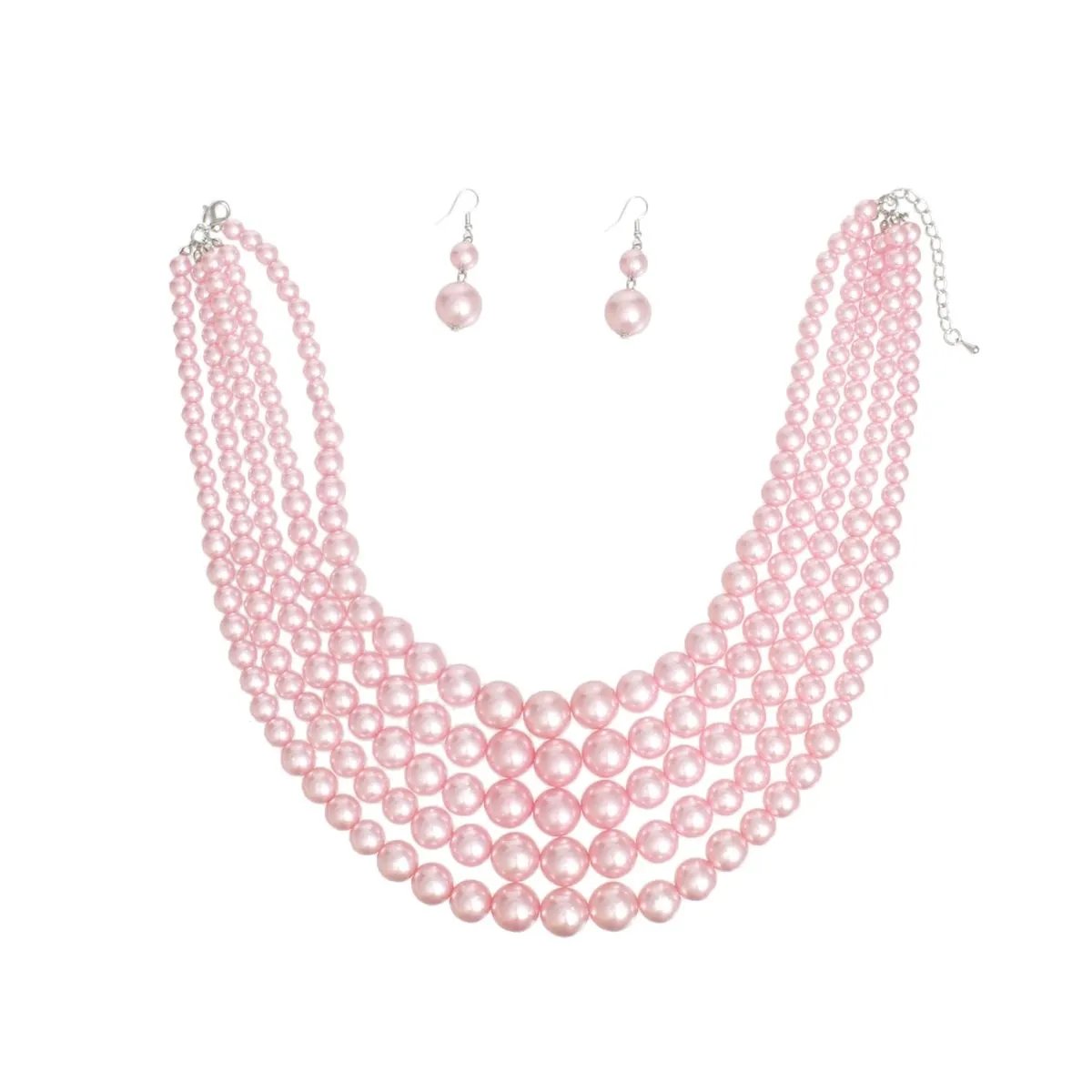 5-Strand Pink Pearl Necklace Set - Elegant & Affordable Jewelry