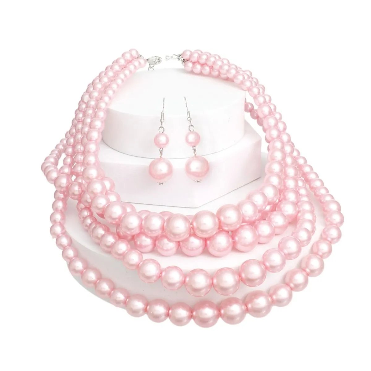 5-Strand Pink Pearl Necklace Set - Elegant & Affordable Jewelry