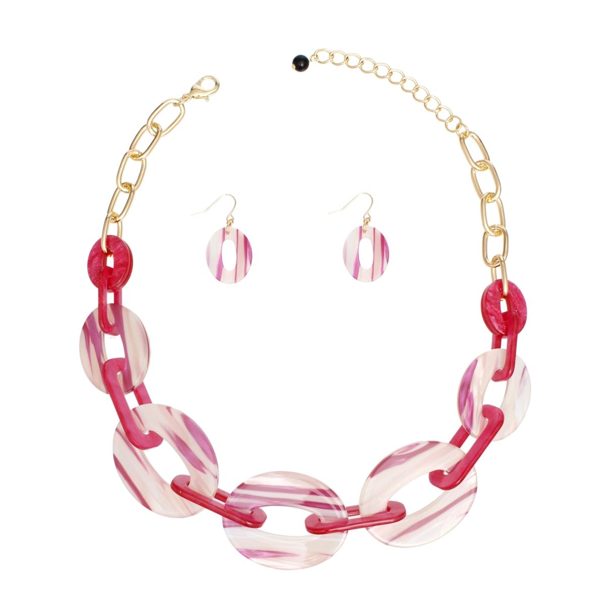 Fuchsia Marbled Resin Necklace Set Gold Chain | Fashion Statement Jewelry