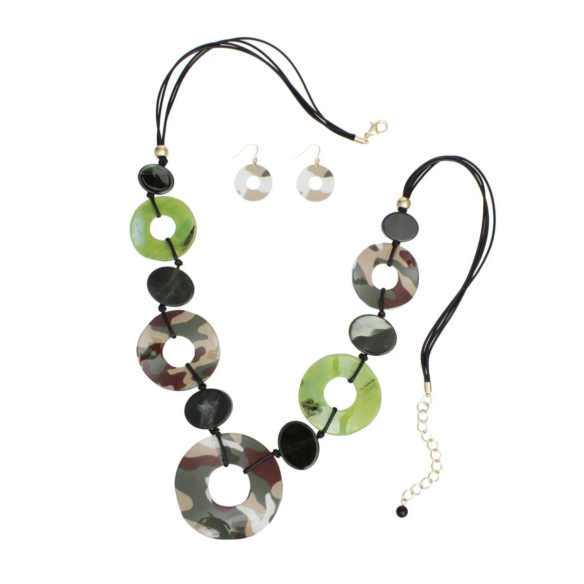 Green Camouflage Acrylic Necklace Statement Set