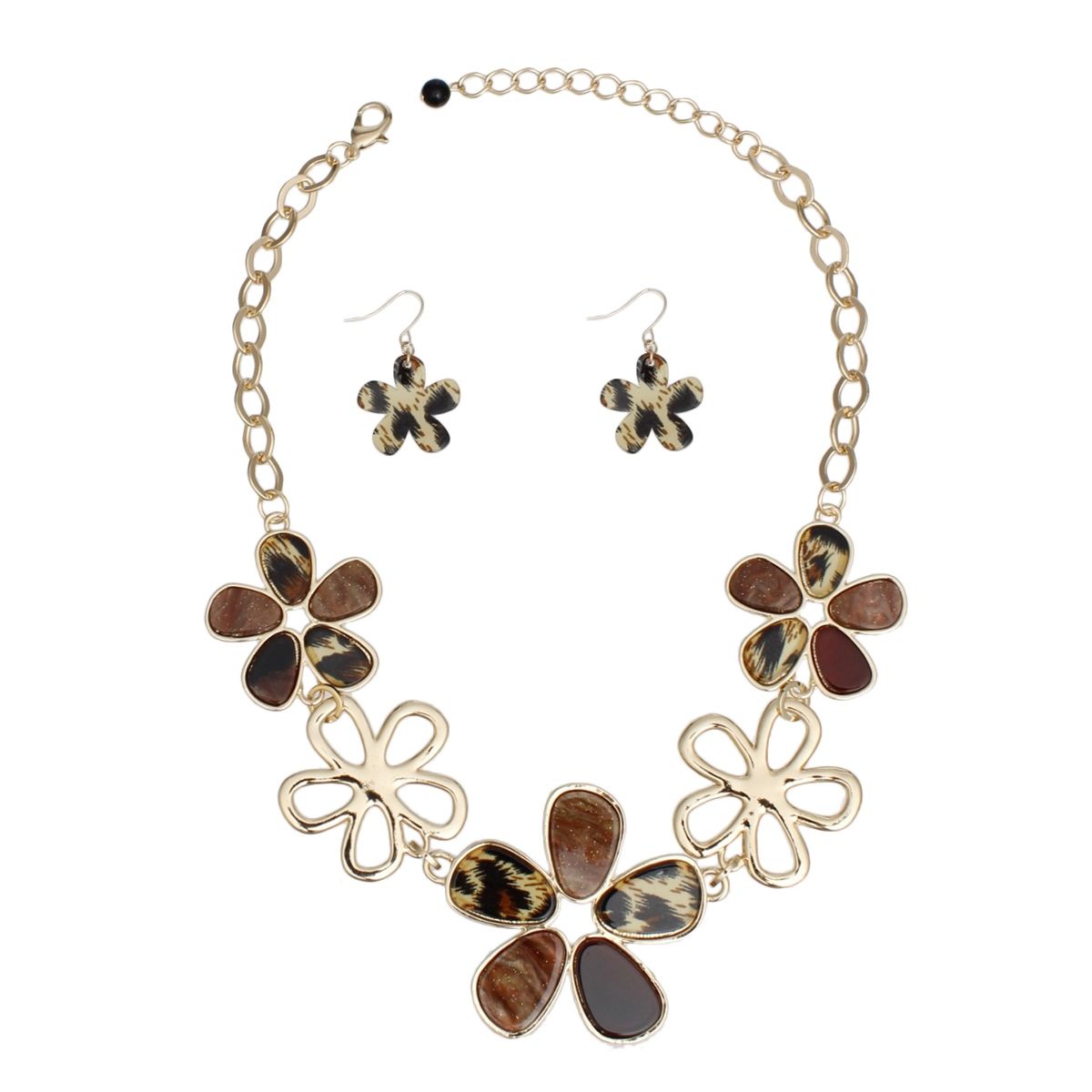 Marbled Flower Statement Necklace Set Gold Acrylic Petal Jewelry