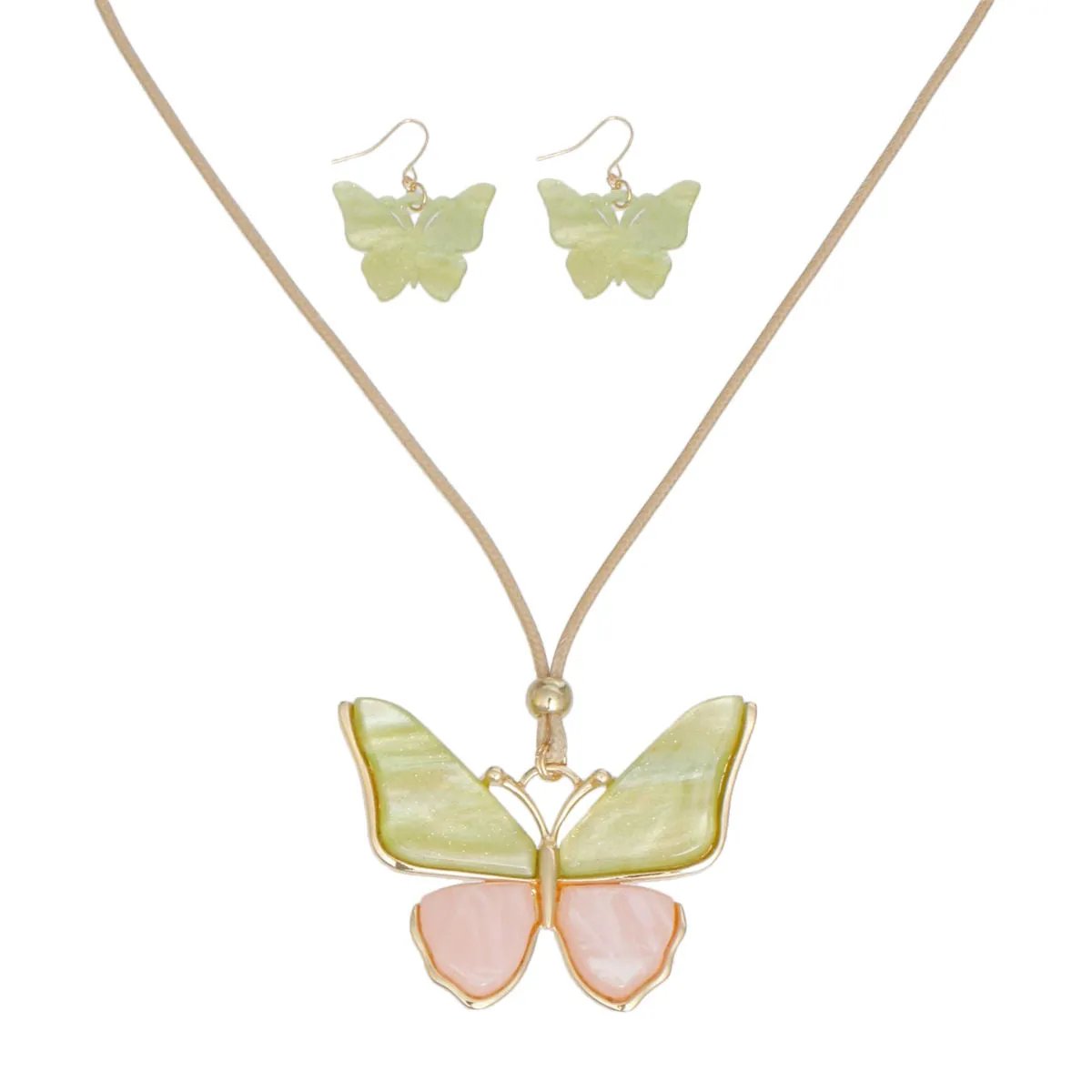 Nature-Inspired Butterfly Pendant Necklace with Matching Earrings