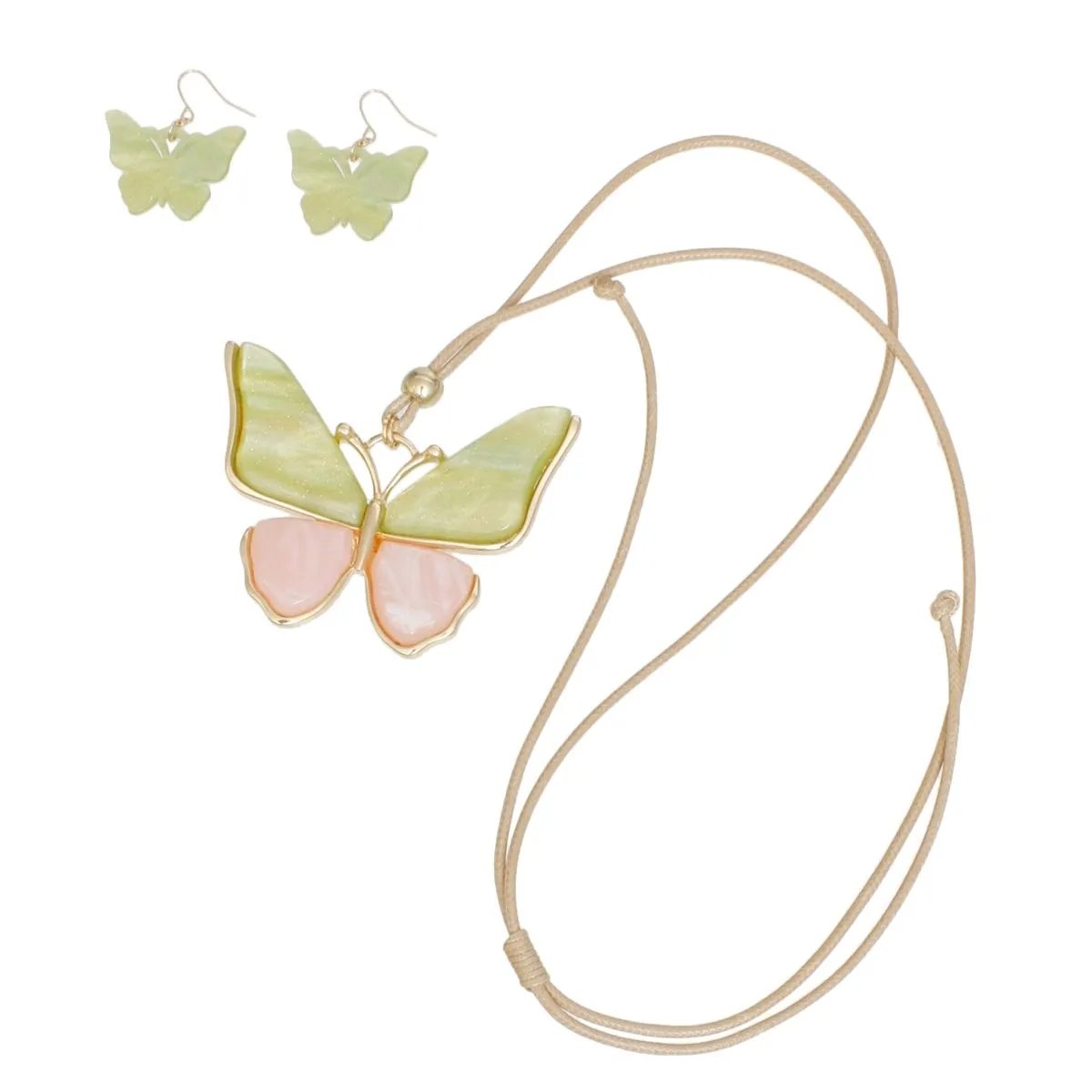Nature-Inspired Butterfly Pendant Necklace with Matching Earrings