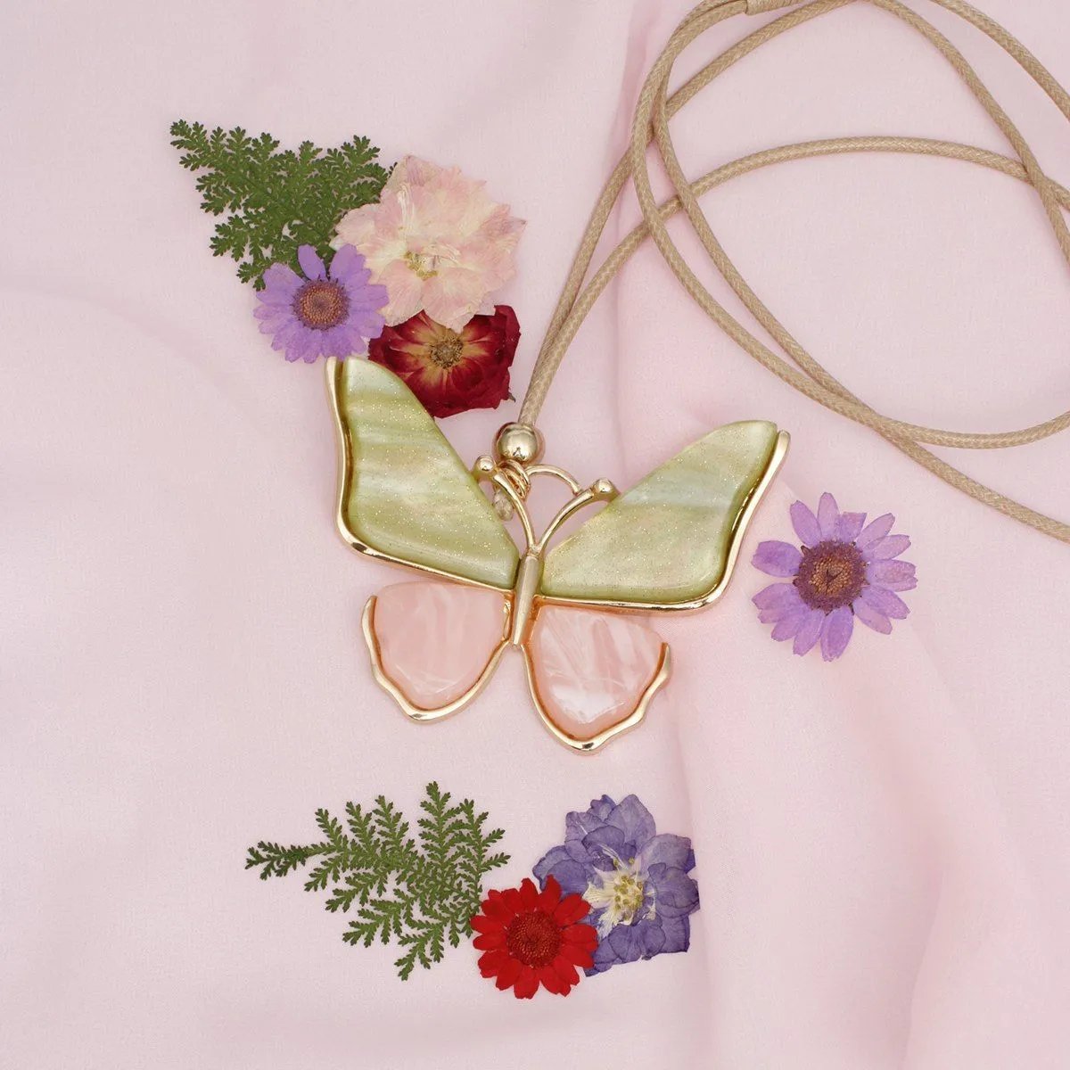 Nature-Inspired Butterfly Pendant Necklace with Matching Earrings