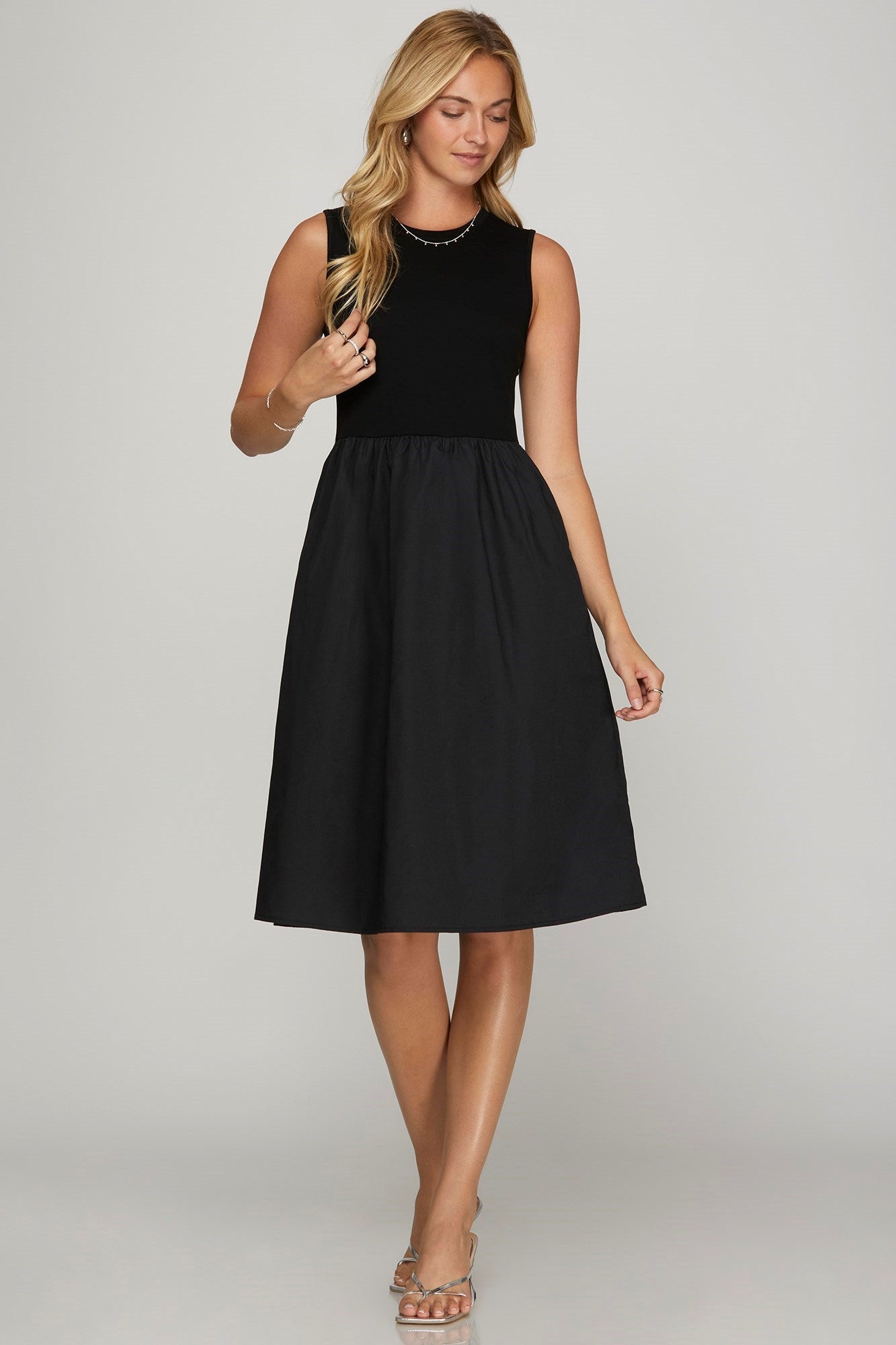 Stylish Sleeveless Black Midi Dress Jewelry Bubble