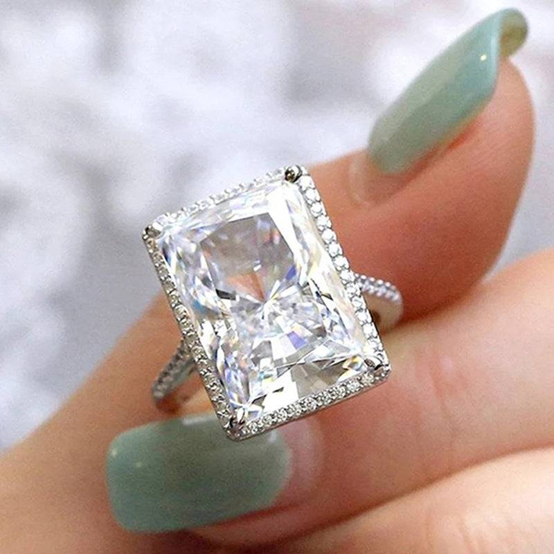 Rectangle Stone Ring – 13x17mm Inlaid Zircon, White Gold Color, Women’s Fashion Jewelry Statement Jewelry Bubble