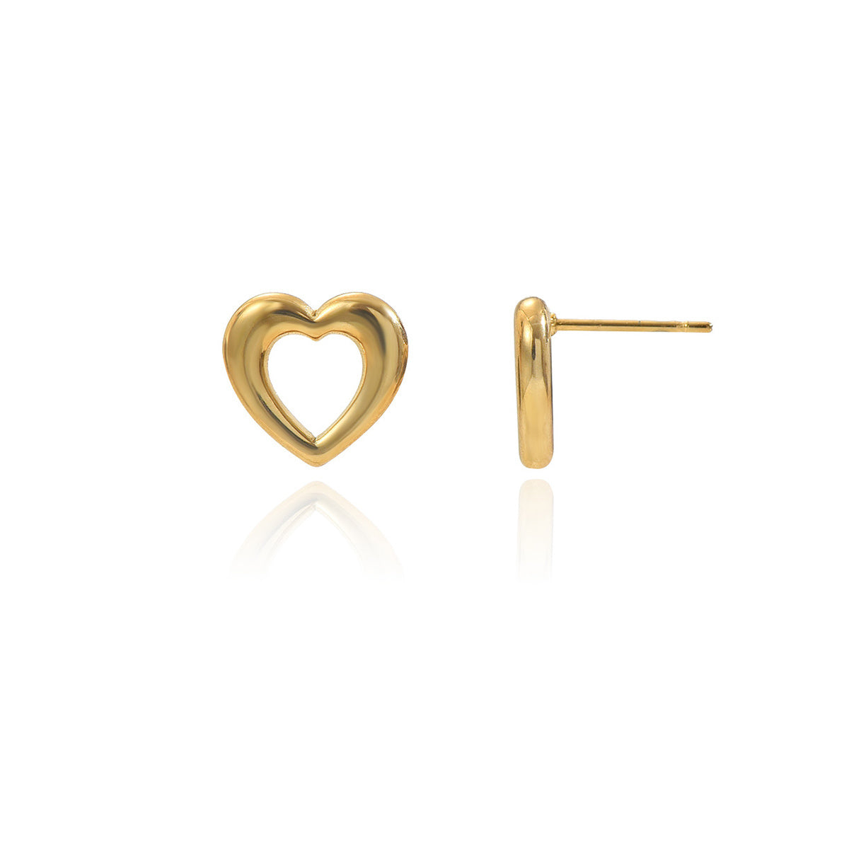 Gold Heart Stud Earrings – Polished Stainless Steel, 10K Gold Look, Nickel Free, Recycled Jewelry Bubble
