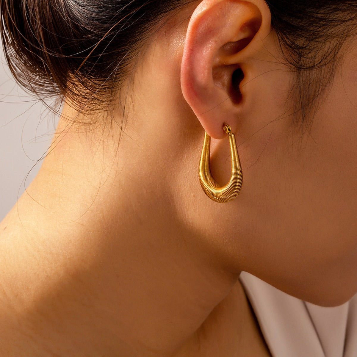 18K Gold-Plated Titanium Steel U-Shape Hoop Earrings - Gold & Silver Jewelry Bubble
