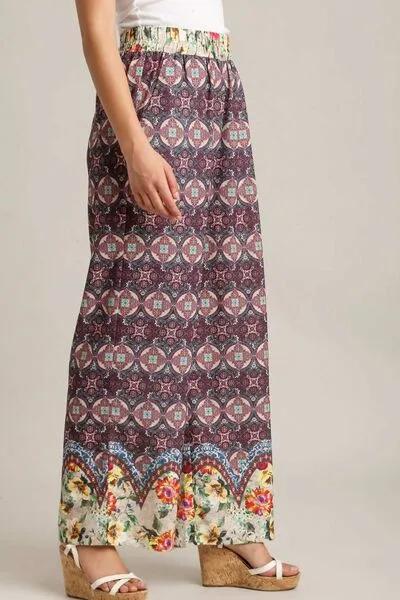 Mixed Print Elastic Waistband Pants