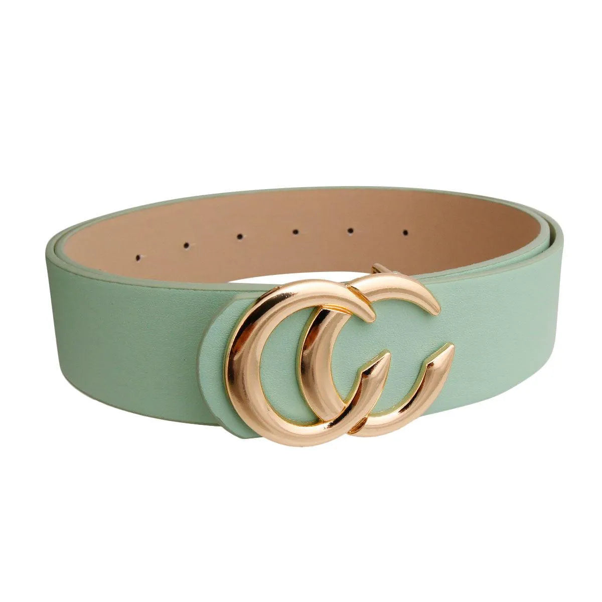 Ladies Green Leather Belt Gold Plated Buckle - Belt Designs