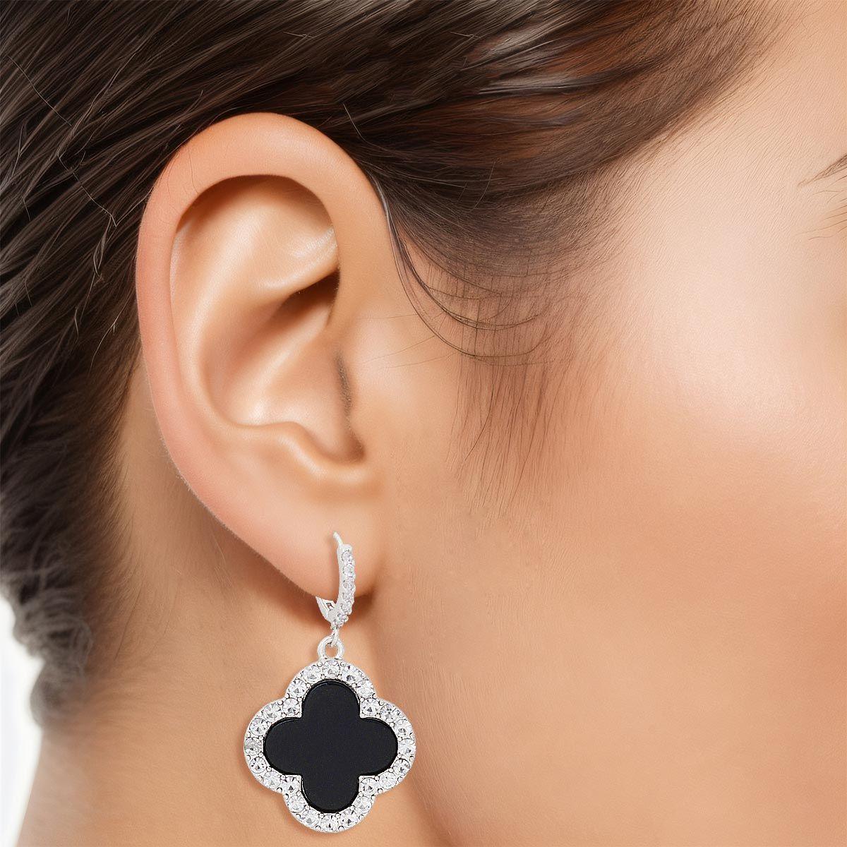 Best Dangle Drop Black Clover Earrings Silver: Luxe Accessory