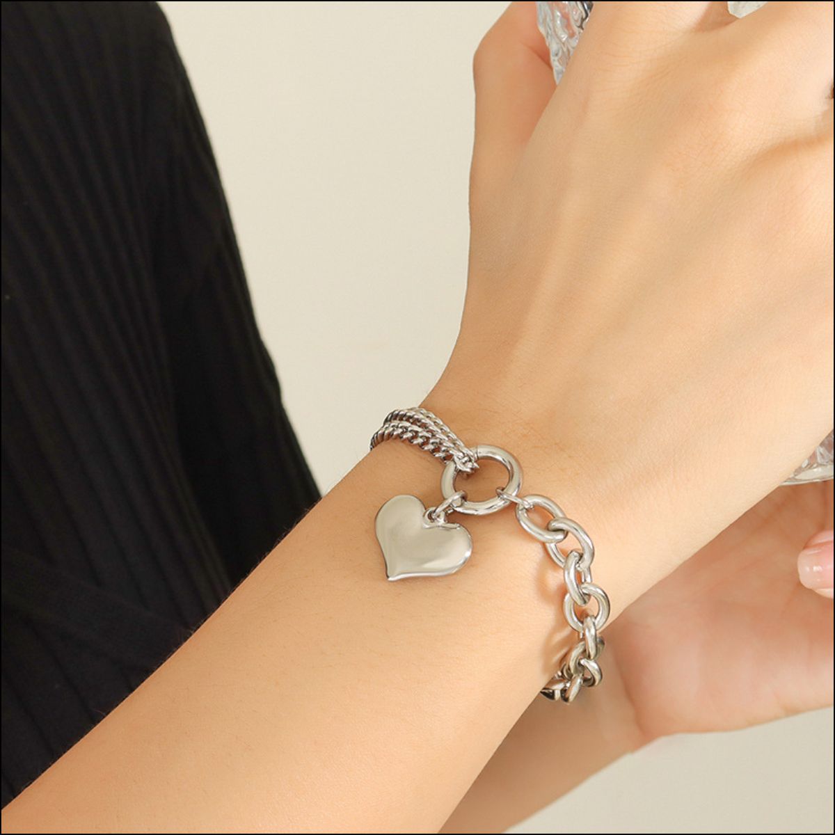 Heart Charm Double Twist Chain Bracelet Jewelry Bubble