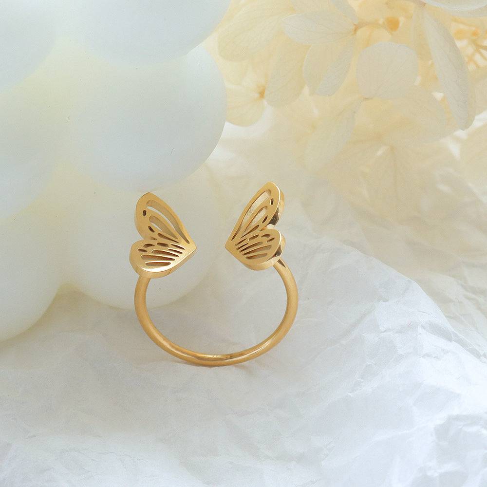 Dainty Adjustable Butterfly Ring – Titanium Steel, Gold or Silver, Whimsical Open Design Jewelry Bubble