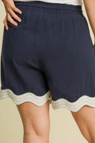 Blocked Scalloped Hem Navy Blue Shorts - Stylish and Comfortable for Summer 2025