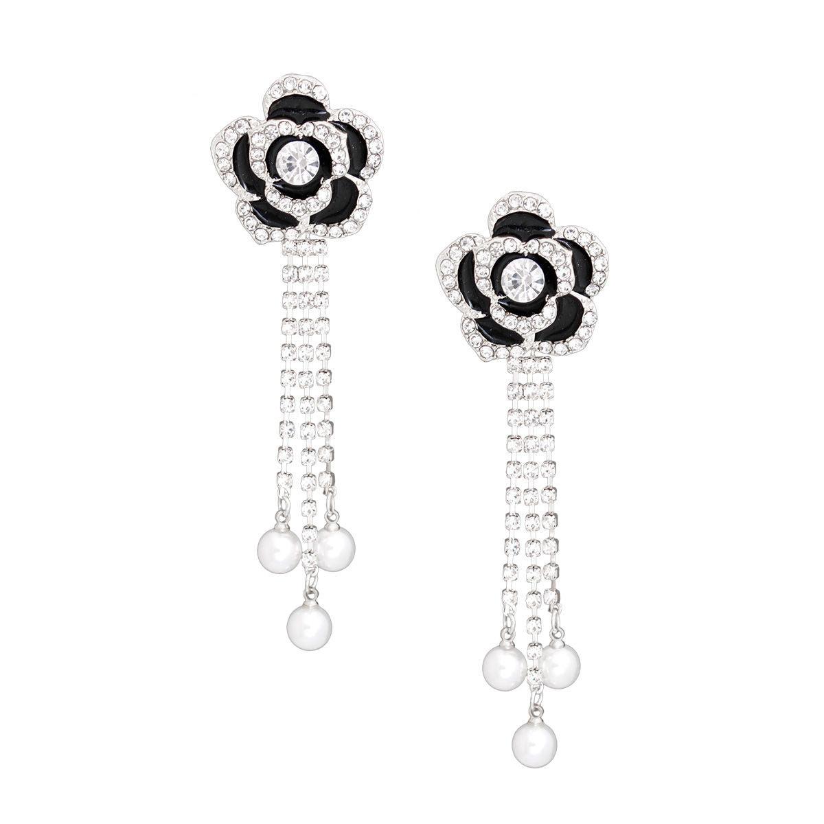 Captivating Black Rose Drop Dangle Silver Earrings: Elegant Accessory