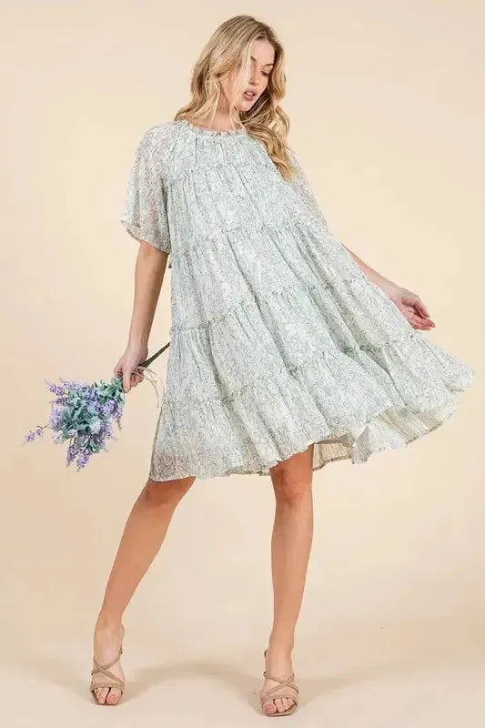 Romantic Ditsy Floral Sheer Ruffle Mini Dress for a Feminine Summer Look