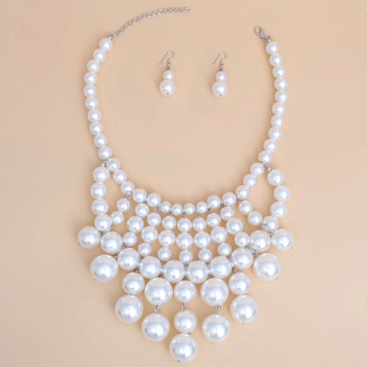 Elegant Layered Faux Pearl Necklace and Earring Set – Statement Fashion Jewelry for Special Occasions