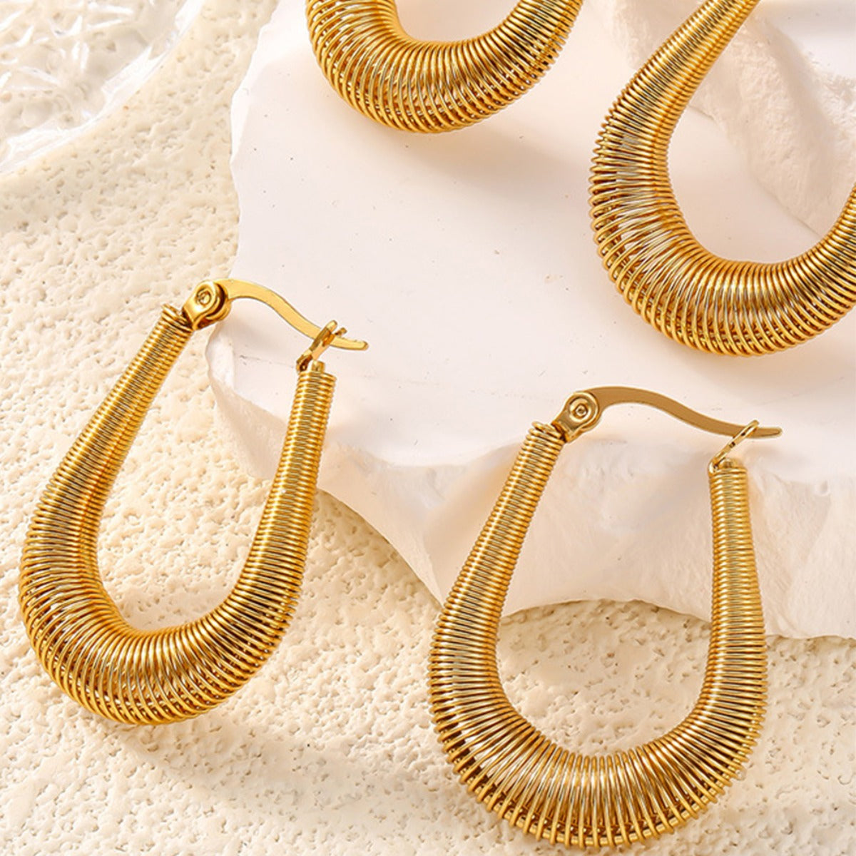 18K Gold-Plated Titanium Steel U-Shape Hoop Earrings - Gold & Silver Jewelry Bubble