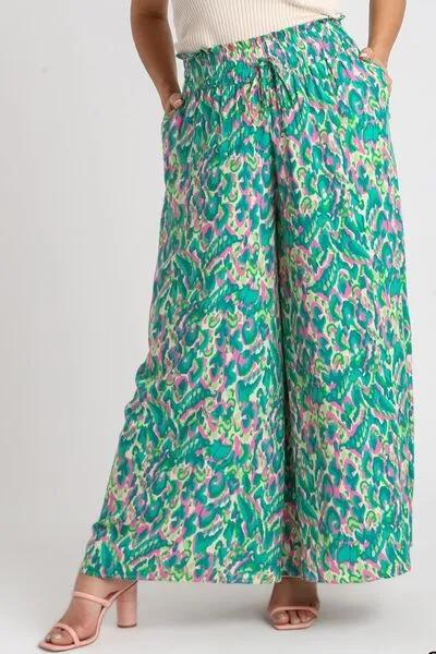 Mixed Print High Waist Wide Leg Pants