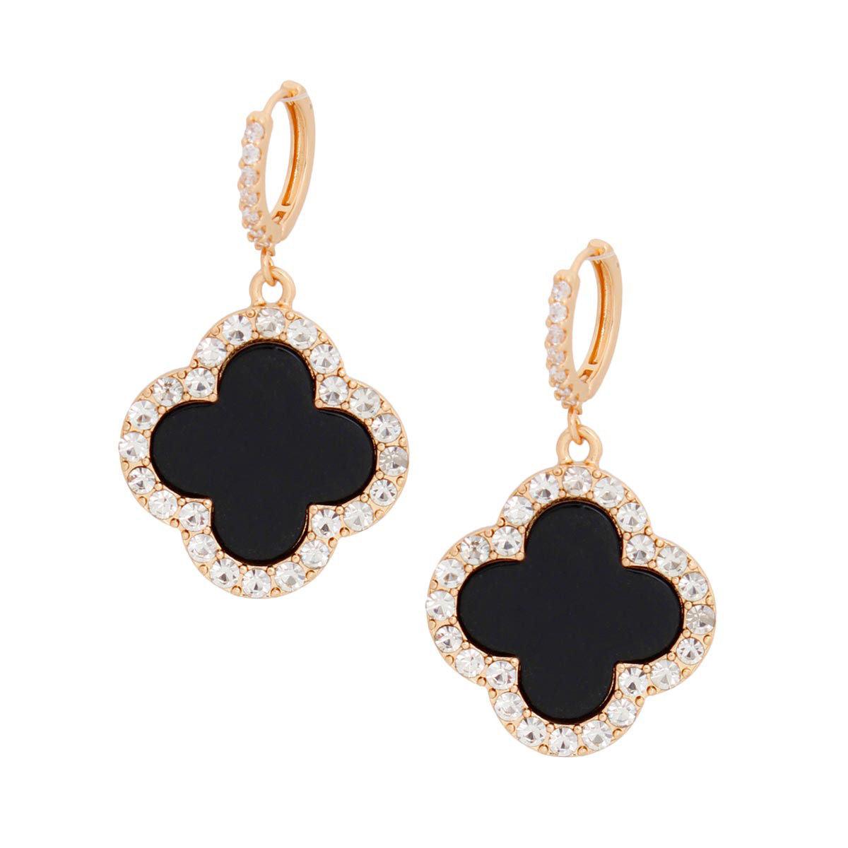Hoop Black Clover Gold Huggie Earrings for Women