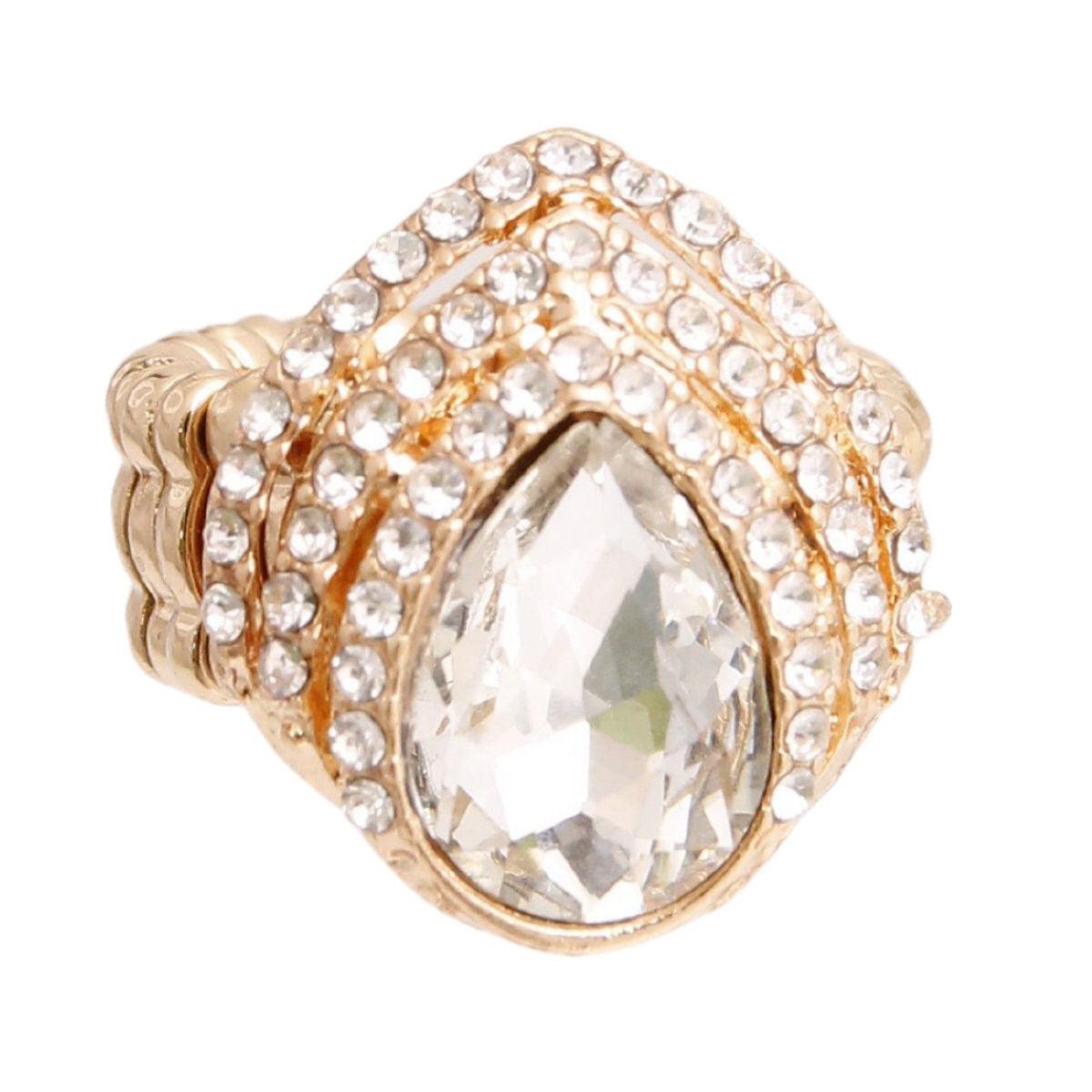 Dazzling Clear Teardrop Cocktail Ring Gold - Eye-Catching Glamour