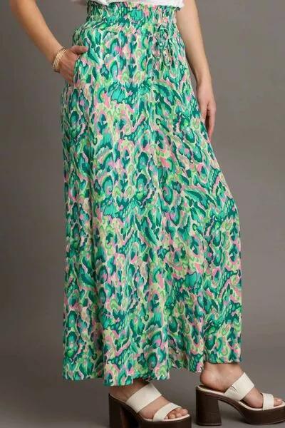Mixed Print High Waist Wide Leg Pants