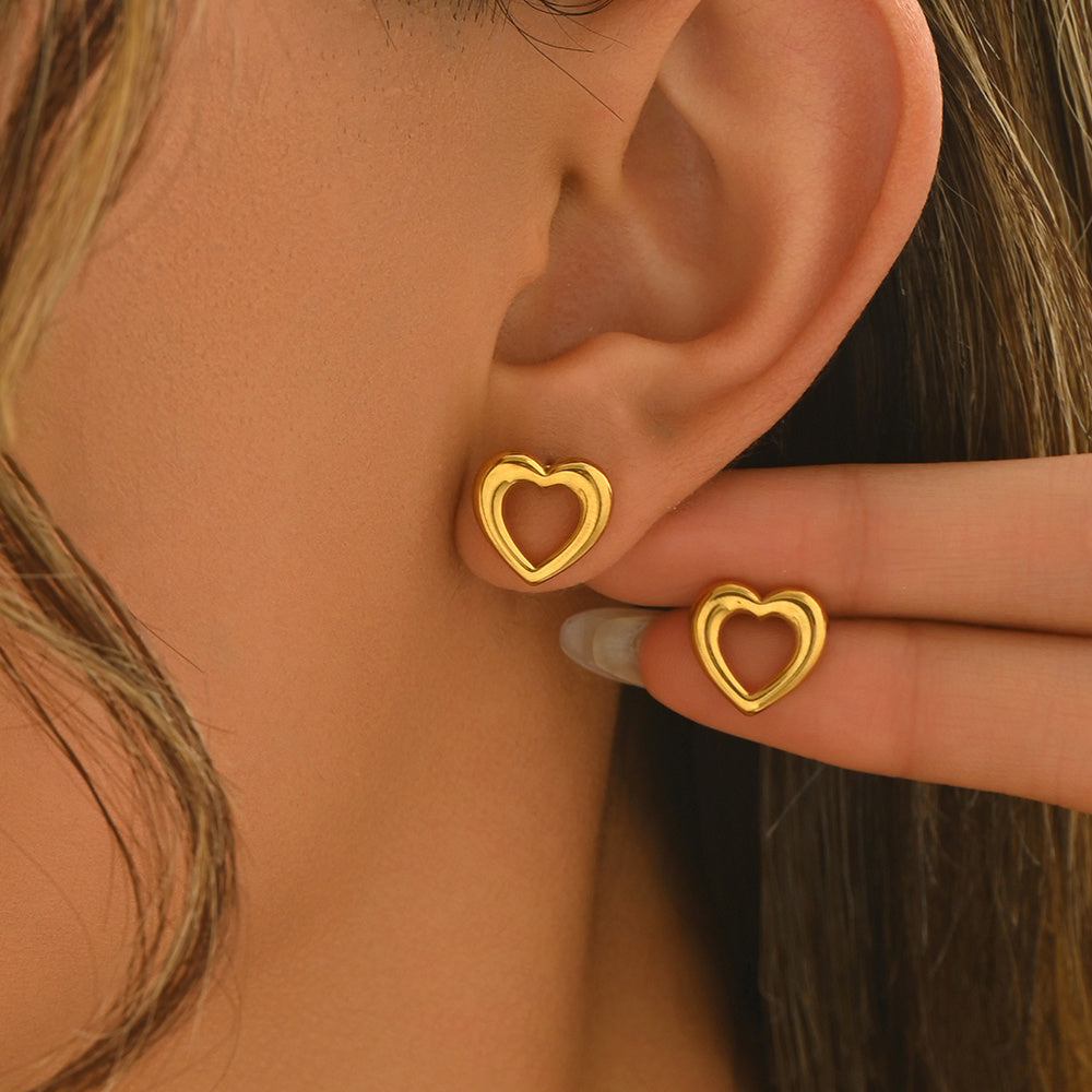 Gold Heart Stud Earrings – Polished Stainless Steel, 10K Gold Look, Nickel Free, Recycled Jewelry Bubble