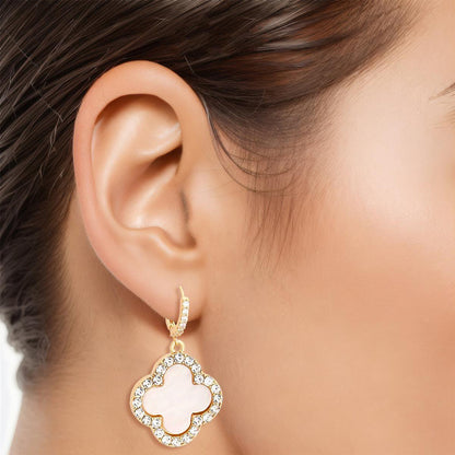 Elevate Your Outfit: Dangle Drop White Clover Earrings Gold
