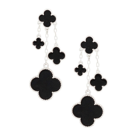 Exquisite Black Clover Drop Dangle Earrings Silver Must-Have