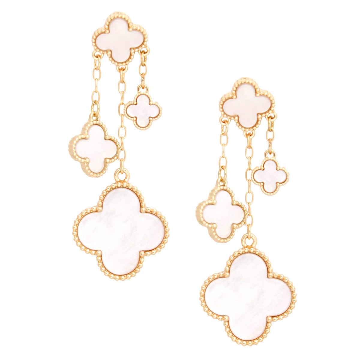 Exquisite White Clover Drop Dangle Earrings Gold Must-Have
