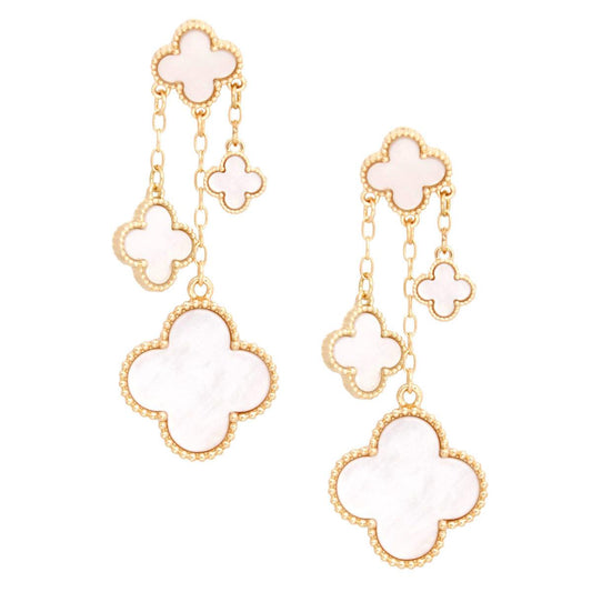 Dangle White Clover Gold Chain Earrings for Women